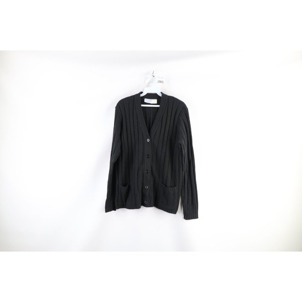 Vtg 60s Streetwear Womens 42 Ribbed Knit Kurt Cobain Cardigan Sweater Black USA